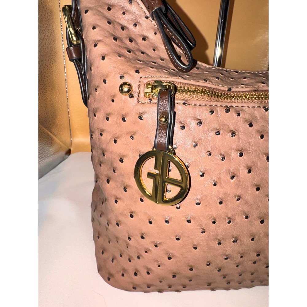 Giani Bernini Ostrich Embossed Hobo Bag Mauve Pink Gold Tone Hardware - Picture 2 of 8